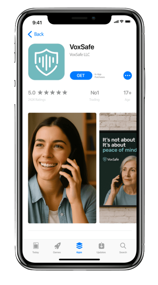 VoxSafe app on iPhone showing app store listing
