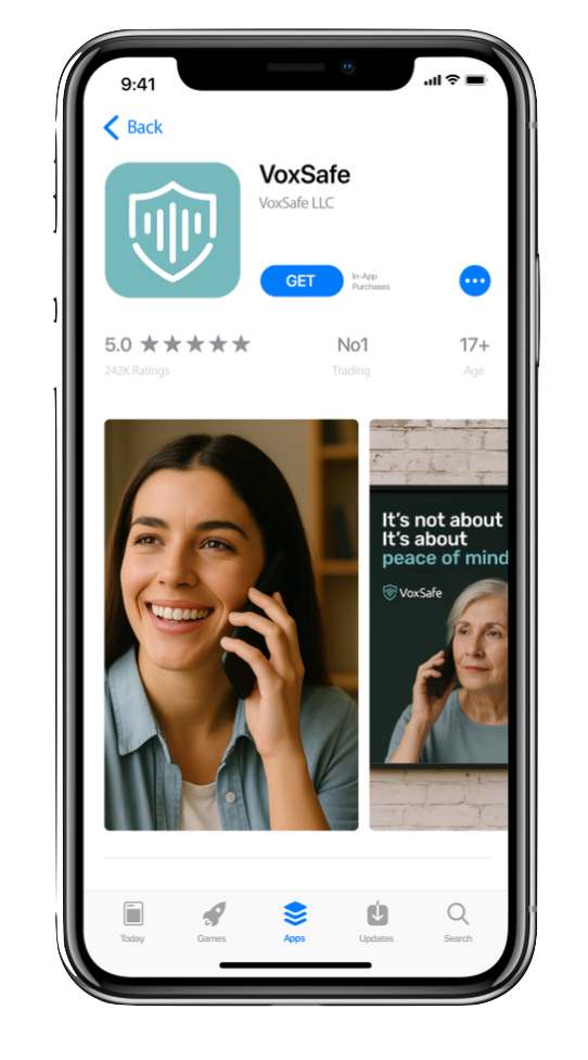 VoxSafe app on iPhone showing app store listing